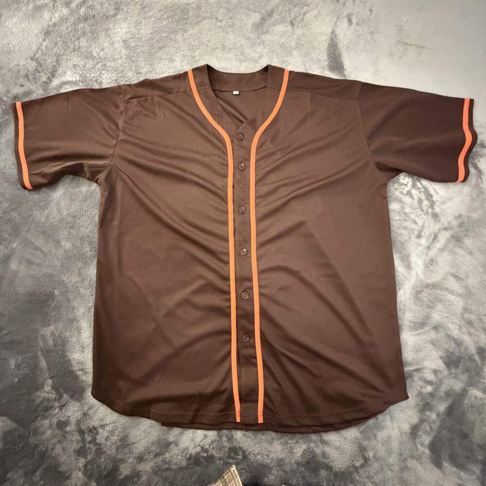Men's Brown Orange Mesh Button-Up Shirt Short Sleeve V-Neck 3XL Polyester